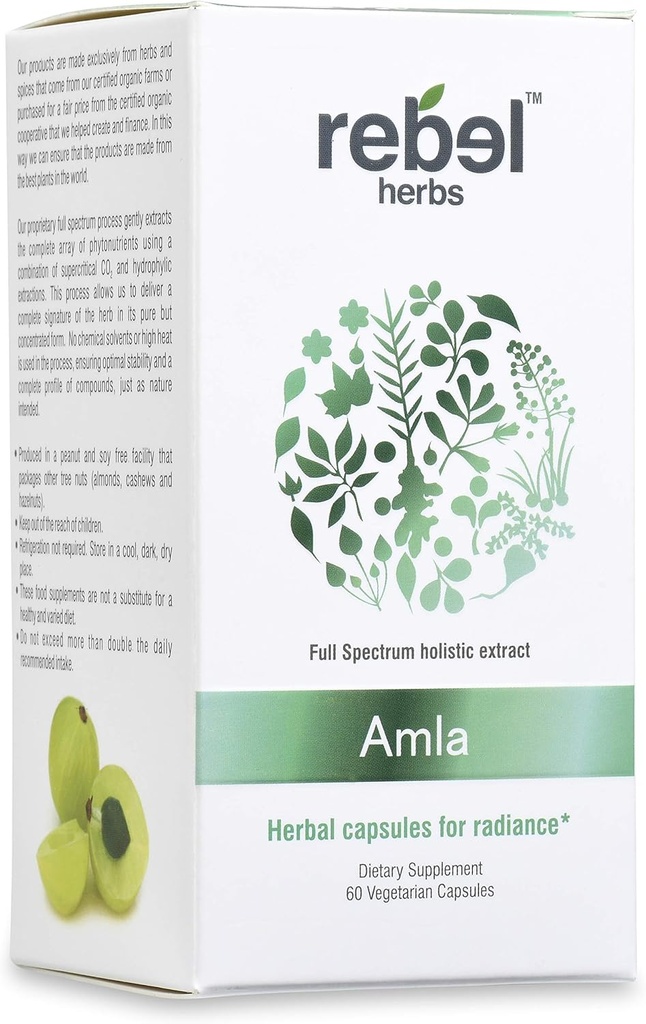 Rebel herbs Amla kapsulas (Amalaki) - Imūnsupporta, vegana, bezglutēna, ajūrvēda, antioksidants, sertificēta organiskā amla