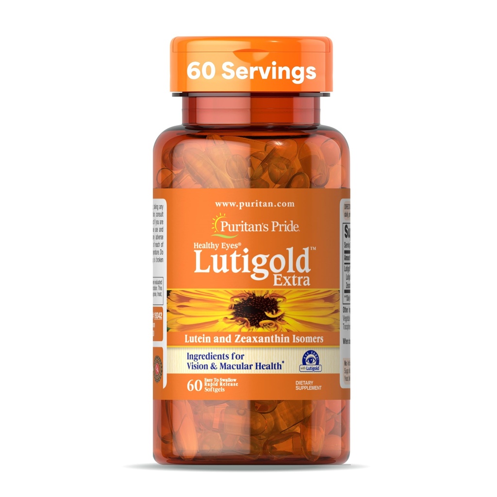 Puritan's Pride Premium Healthy Eyes LuticoldTM Extra Lutein ar Mezo-Zeaxanthin un Zeaxanthin vīriešiem un sievietēm, Vision Health Support, 2 Month Supply Supply, 60 Easy-to-Swalov Rapid Release Softgels