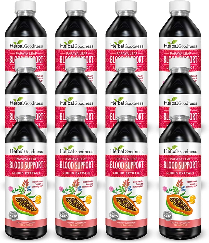 Papaya Leaf Asins atbalsts Šķidrums - 15X Stiprums - Papaya Leaf ekstrakts - Veselīgi trombocīti, Asins tīrīšana, Gremošana, Papaya Enzīmi - 12(12oz) Pudeles Šķidrs - Augu Labs - Ražots ASV