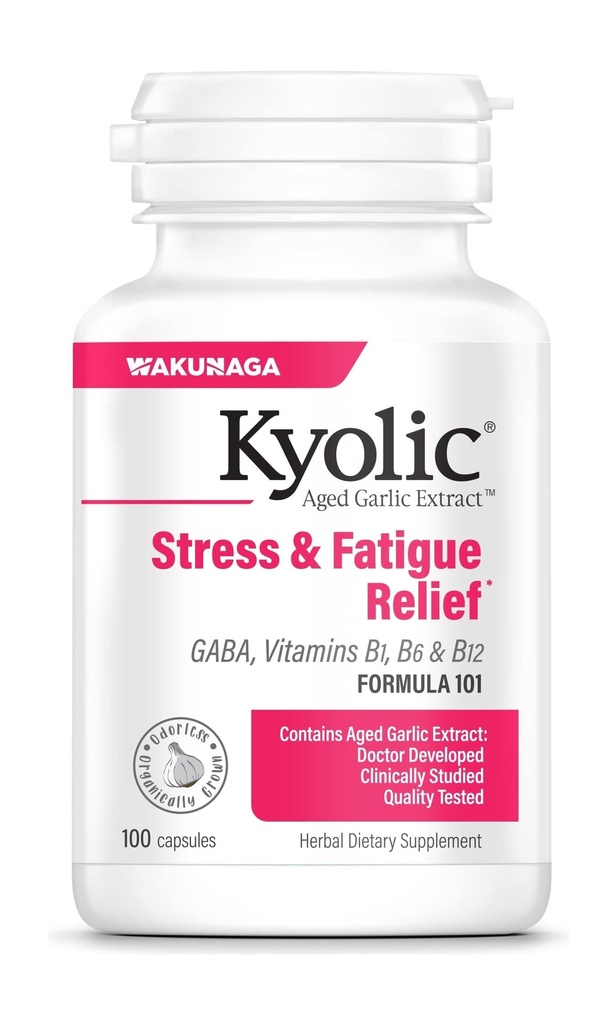Kiolic Aged Ķiploki Extract Formula 101, Stress un nogurums Relief, 100 kapsulas.