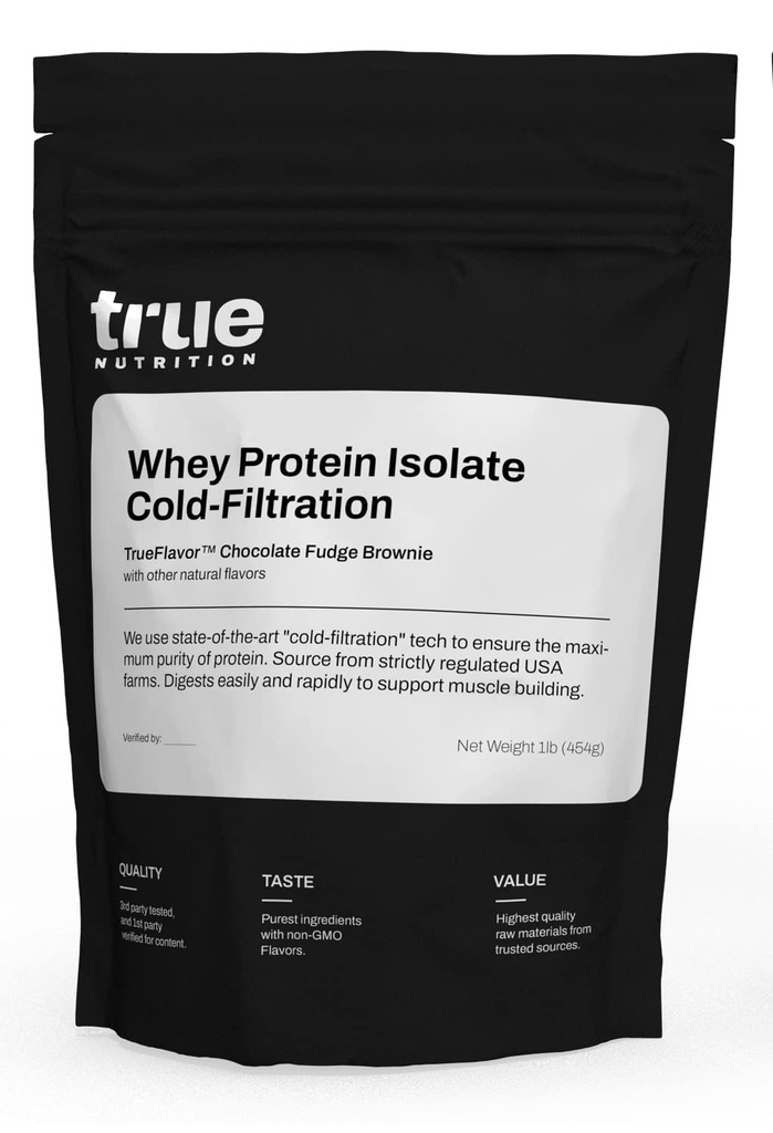 True Nutrition Sūkalu Olbaltumvielu izolāts Pulveris - Auksti noslēdzies, 27g Olbaltumvielas uz vienu Kalpošanu - Atbalsta Muskuļu augšanu un atkopšanos - Keto, nesatur lipekli, nesatur laktozi, nav GMO - Šokolādes Fudge Brownie - 1lb