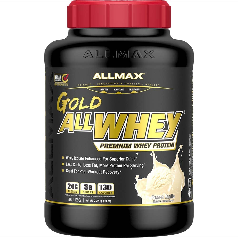 ALLMAX Nutrition Gold ALLWHEY, franču Vanilla - 5 lb - 24 Grams olbaltumvielu Per Scoop - bez lipekļa, zems Carb & zems cukura - Aprox. 71 Kalpo