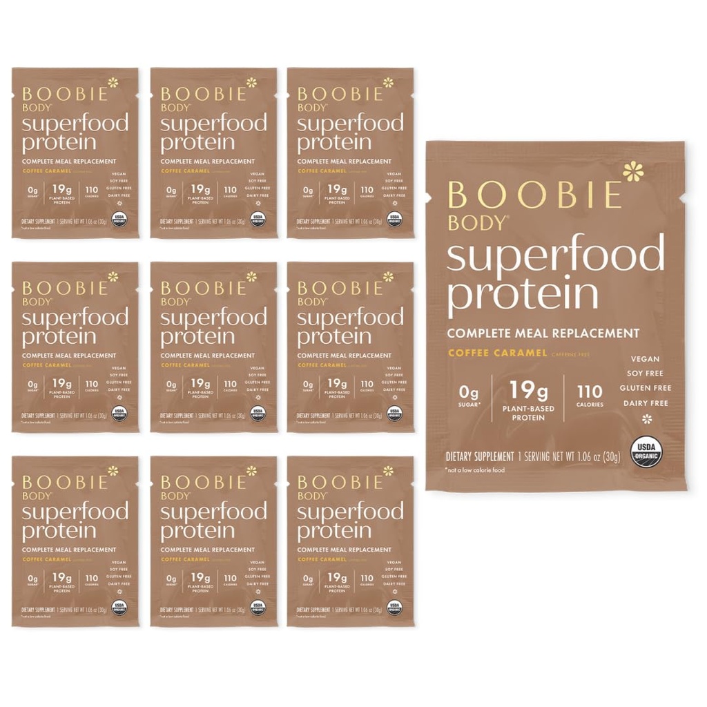 Boobie ķermeņa Superfood Olbaltumvielas Ēdienreizes nomaiņa Shake, Coffee Caramel Flavor 