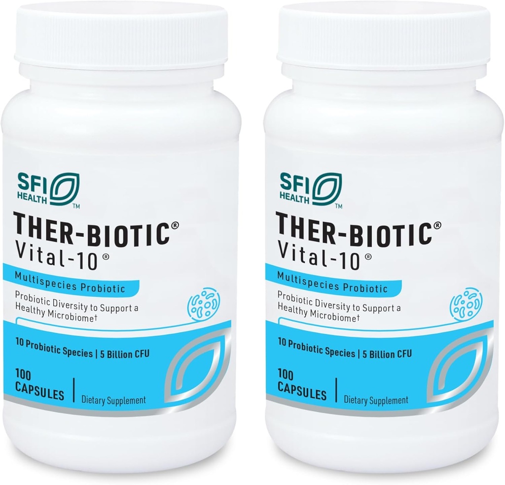 Klaire Labs SFI Health Vital-10 Probiotic - Imūnās un gremošanas papildterapija 5 miljardu KVV 10 Sugas ar Lactobacillus, Bifidobacterium & Streptococcus, bez piena piedevas (100 kapsulas, 2 iepakojumi)