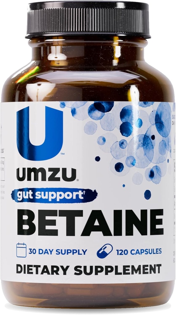 UMZU Betaīna HCl papildinājums ; Gremošanas palīglīdzeklis, kuņģa komforts, uzturvielu absorbcija un sirds un asinsvadu atbalsts ; Dabīgais gremošanas un zarnu veselības palīglīdzeklis (120 kapsulas)
