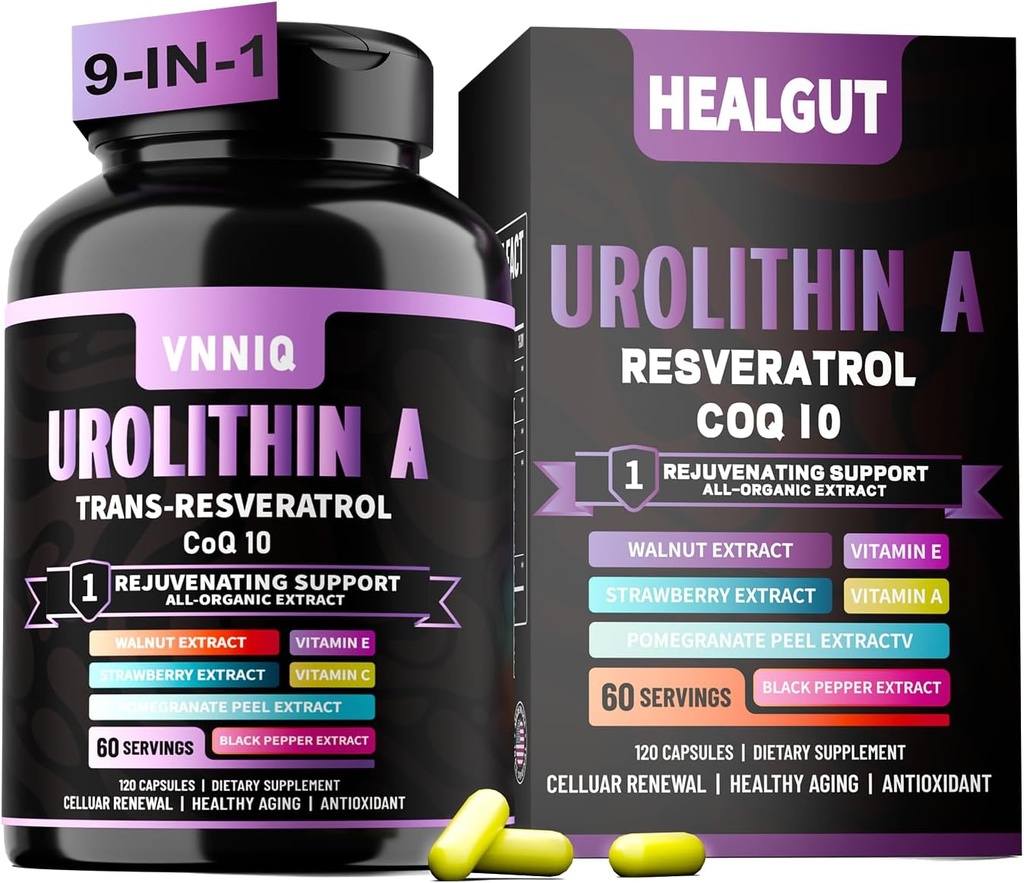 Liposomālais Urolithin A Plus Capsules-1200mg, ilgstoša ādas šūnu veselība un pretnovecošanās, Organisko augu ekstrakcijas piedevas sievietēm un vīriešiem, 180 Capsules- 60 Serving