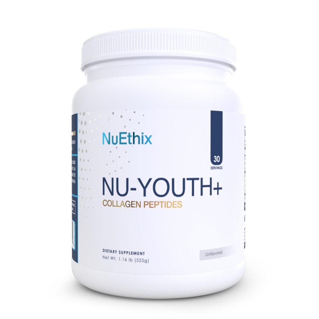 NuEthix Formulations Nu-Youth + kolagēna proteīns, kolagēna peptīdi, var palīdzēt atbalstīt kaulus un locītavu uztura papildinājums, 30 Kalpo