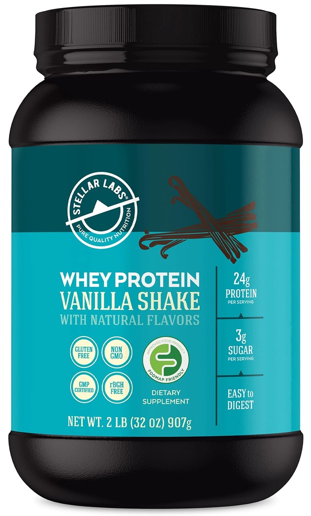 Stellar Labs Sūkalu olbaltumvielu pulveris ar BCAA s un sūkalu izolāts   , Certified Low FODMAP, ne ĢMO, lipekļa bez, sojas bez, zema Carb, Keto, ar Stevia , visi Natural Lean Post Workout Shakes ” Vanilla