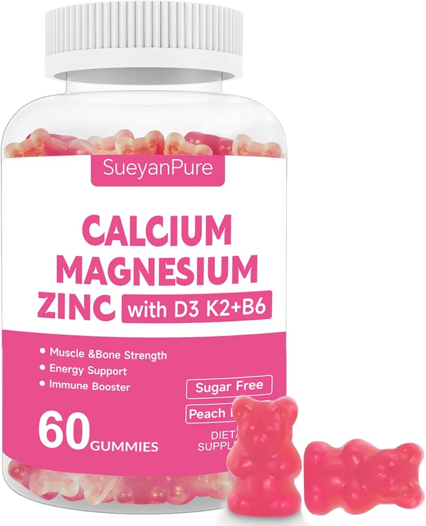 Bezcukura kalcija Magnija Cinka Gumijas ar VC D3 & B6 & K2,600mg kalcija Gumijas ar 300 mg magnija atbalsta kauli un muskuļi pieaugušajiem un pusaudžiem (60 skaits (1. iepakojumā))