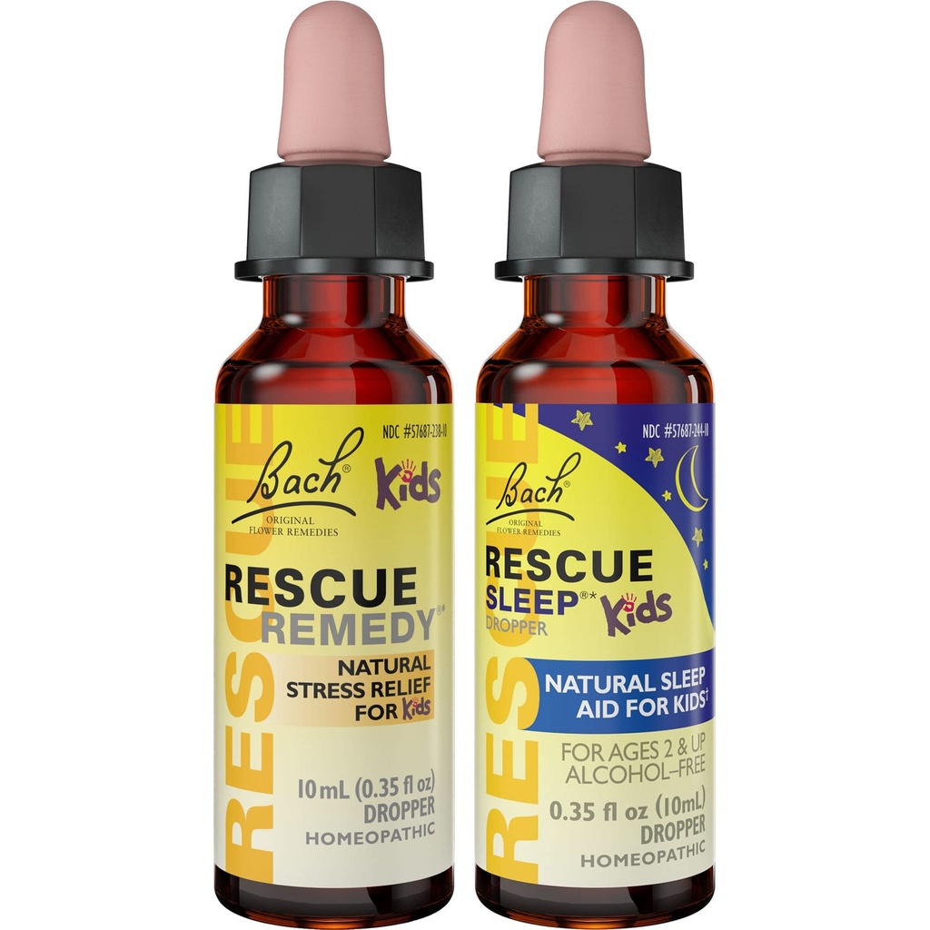 Bērnu dienas un nakts paka, bach rescue Restedy Kids Dropper [un] RESCUE miega bērniem Dropper- 2-Pk, Stress Relief & Miega atbalsts ar dabas puķu essences, Homeopātiskā, Ne-Alcohol Formula, 10ml Ea