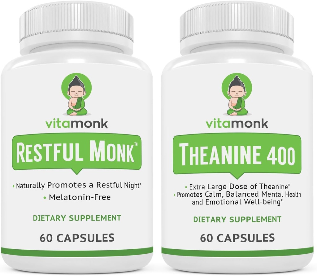 VitaMonk miega blend un L-Teanīns: Melatonīns bez miega palīglīdzekļa un relaksācijas paka