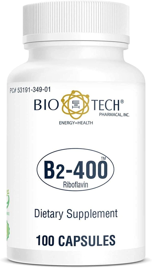 Bio-Tech Pharmacal B2-400, 100 kapsulas – All-Natural Papildinājums – Atbalsta dzidrumu un produktivitāti – Nē Piens, Zivis, Gluten, Peanut, Shellfish, ĢMO, & Soy – Nav Mākslīgās Krāsas