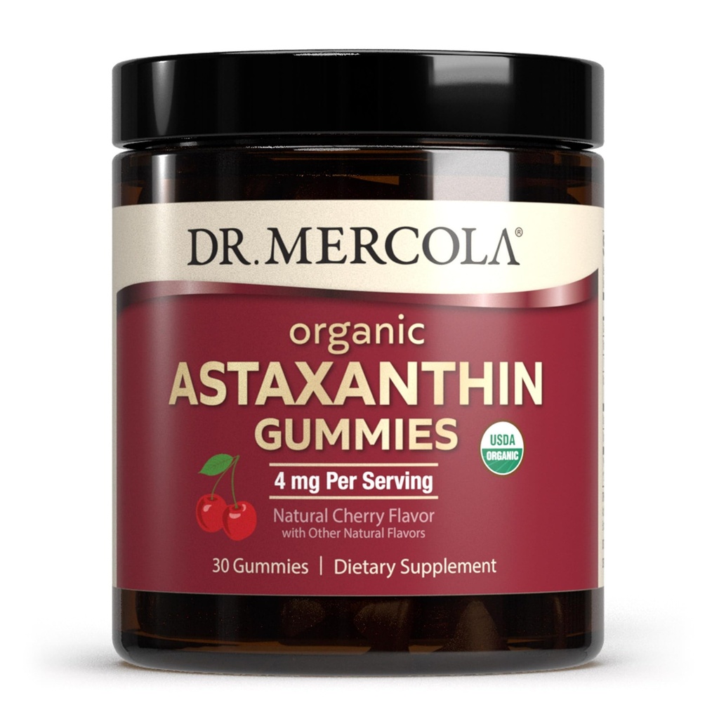 Dr. Mercola Organic Astaksantin Gumies, 30 Servē (30 Gumies), 4 mg Per Servē, Diētiskā Papildinājums, Antioksidants un Imūnsupport, Sertificēts Organic, Ne-GMO