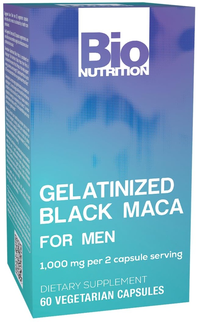 Bio Nutrition Želatinizētas Black Maca 60 Veģetārās kapsulas, 1500 mg uz vienu Kalcijs,