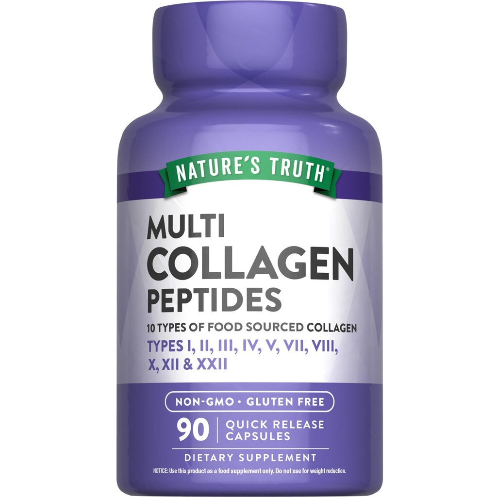 Dabas patiesība Multi-kolagēna peptīdu kapsulas - I, II, III, V, X, 2000 mg, 90 Grāfs - Keto Friendly, ne-ĢMO un bez lipekļa