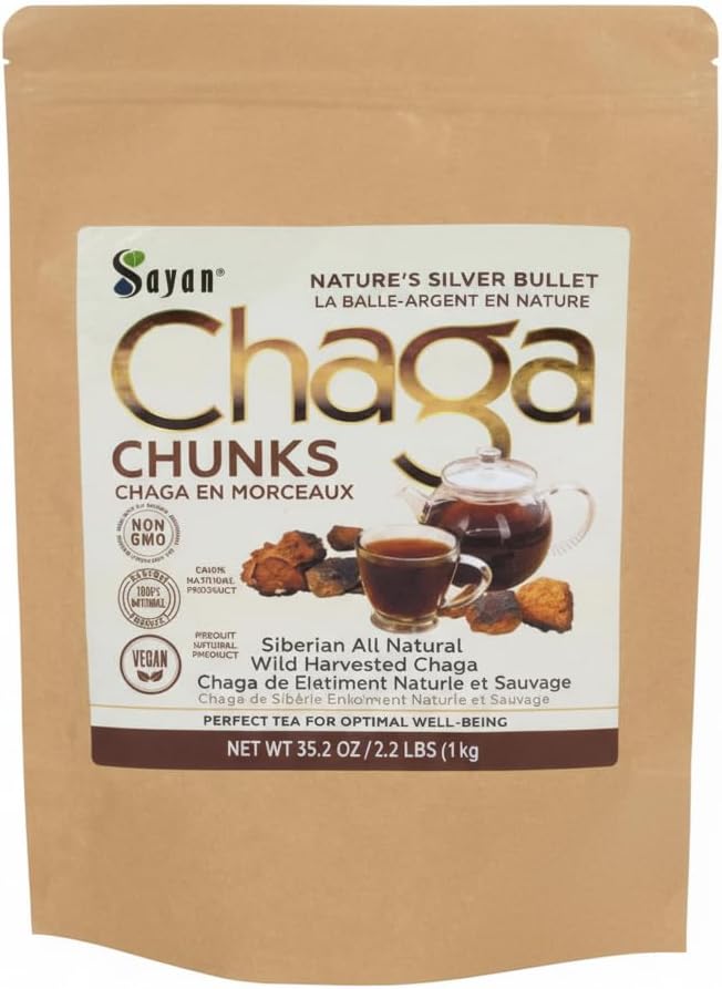 Sayan Siberian Pure Raw Chaga Sēņu gabaliņi ar melno garozas krustu 35.2 Oz/ 2.2 lb – Premium Wild- Harvested Antioksidantu tēja imūnās sistēmas atbalstam, fokusam un gremošanas veselībai - ne-GMO
