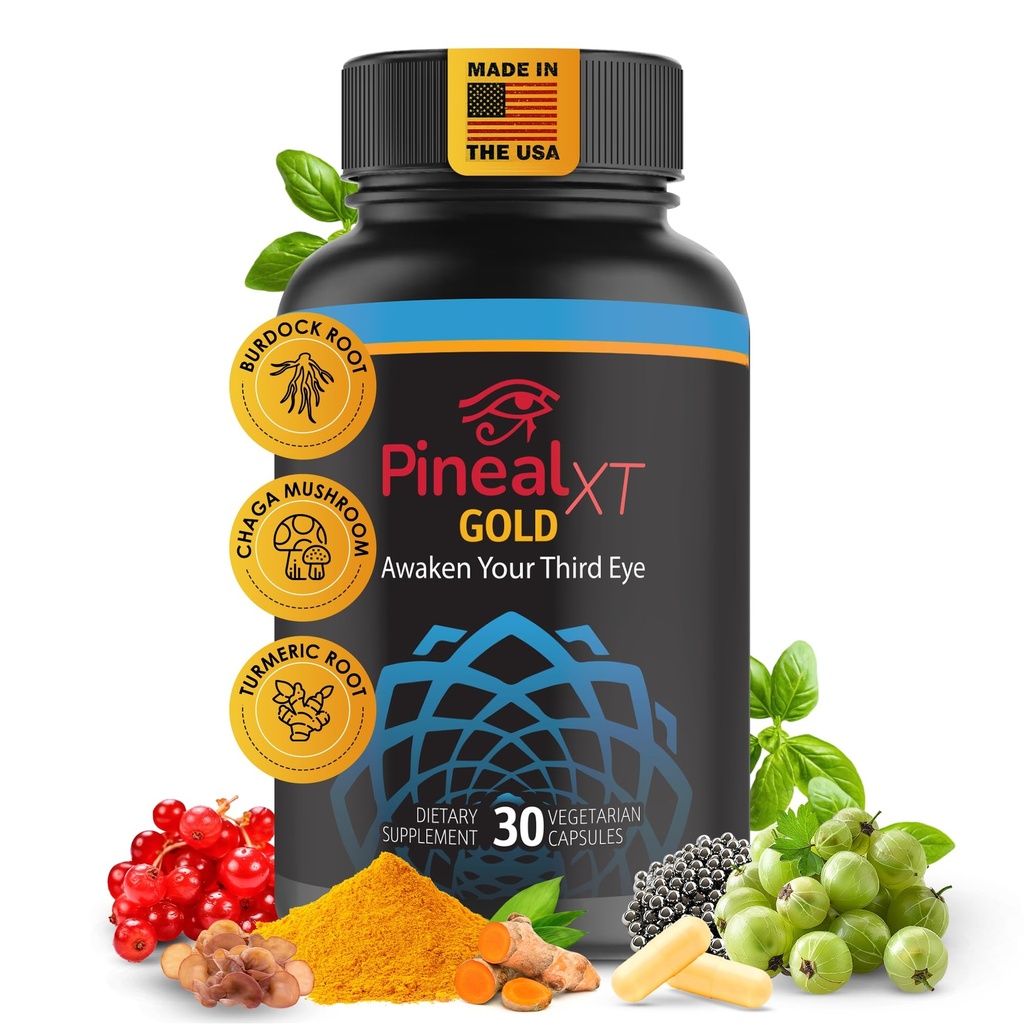 Pineal XT Gold - Pineal Gland papildinājums - Trešā acu atmoda - Focus un atmiņas papildinājums smadzenēm - 7 Jaudīgs Sastāvdaļas Dealcify, Detox, un aktivizēt savu Pineal Gland