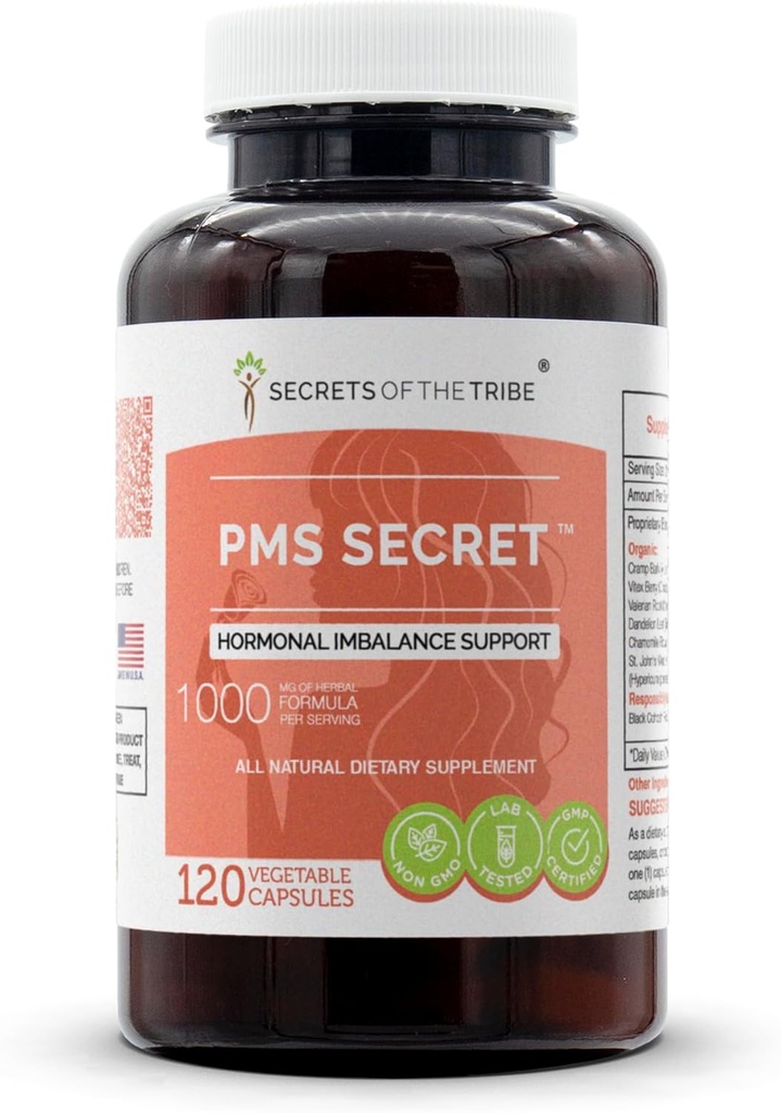 PMS Secret 120 kapsulas, 1000 mg, Black Cohosh, Crump, Vitex, Valerian, Dandelion, Chamomile, asinszāle. Hormonālais līdzsvara atbalsts (120 kapsulas)