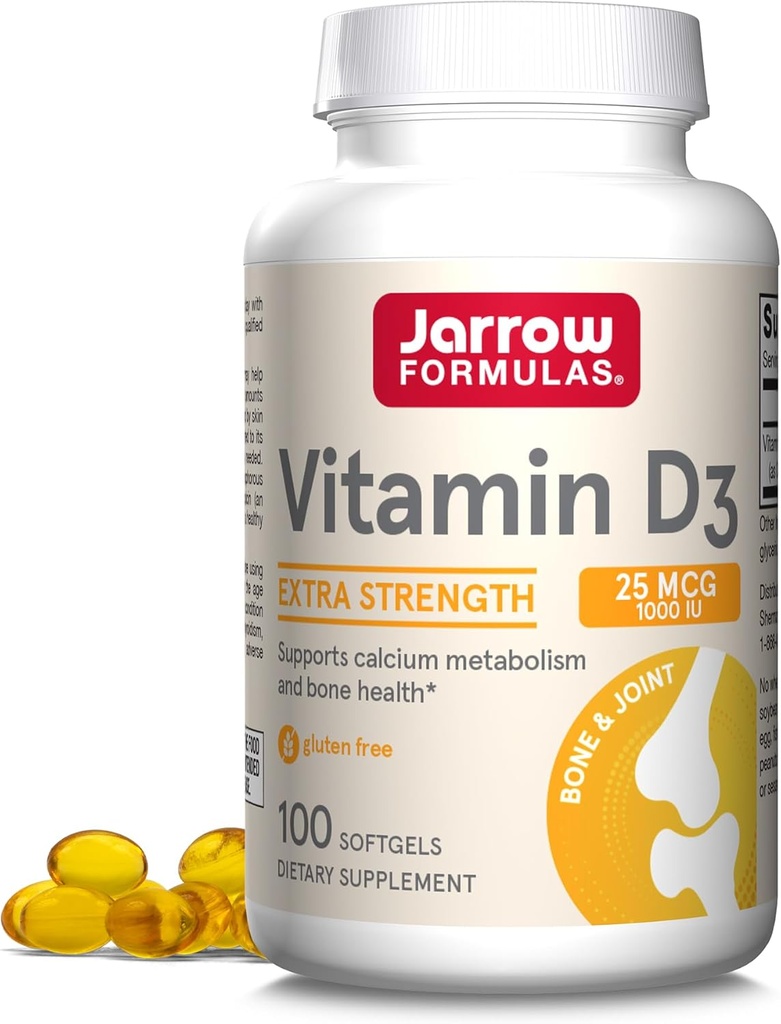 Jarow Formulas D3 vitamīns 25 μg, uztura bagātinātājs, kauli un locītavas, atbalsts imūnai veselībai un kalcija vielmaiņai, 100 softgeli, 100 dienu piegādes