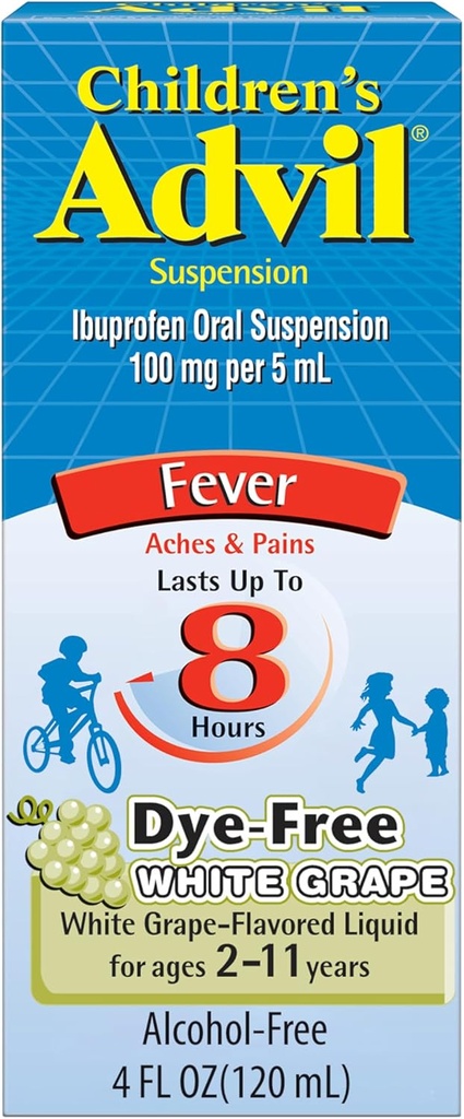 Bērnu virsnieru sāpes Reliver un drudzis Reducators, bezkrāsas bērnu Ibuprofēns sāpju atvieglošanai, šķidrums Ibuprofēns bērniem, baltās vīnogas - 4 Fl Oz