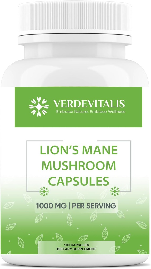 Lion's Mane Capsules - Ikdienas Sēņu Papildinājums atmiņai, Focus & Clarity - Smadzenes Smadzeņu pastiprinātājs - Smadzenes Kapsulas smadzeņu veselības atbalstam - Ražots ASV - 100 Kapsulas