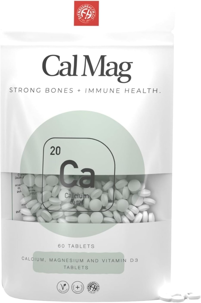 Fitness Veselības kalcija magnija un D vitamīna tabletes - kalcija un D vitamīna tabletes - Vegan Vitamīnu papildinājums - ne-GMO un bez glutēna - 60 tabletes
