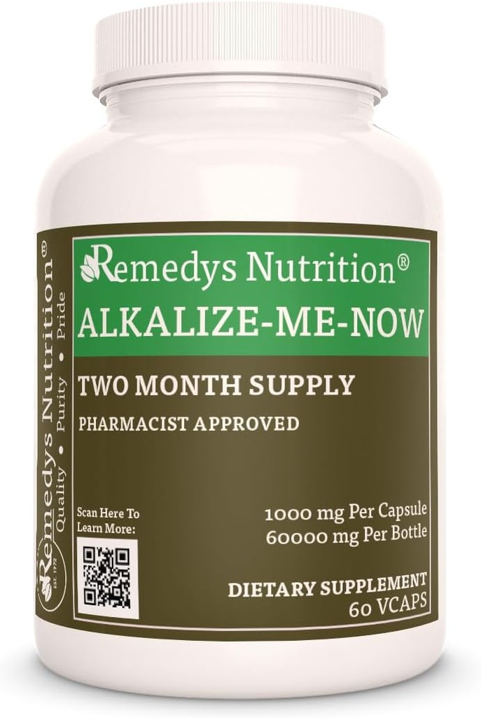 Remedic’s Nutrition Alkalize Me Now - 1000 mg, 60 Vegan kapsulas Herbal Diētiskās Papildinājumi - Divu mēnešu Supply
