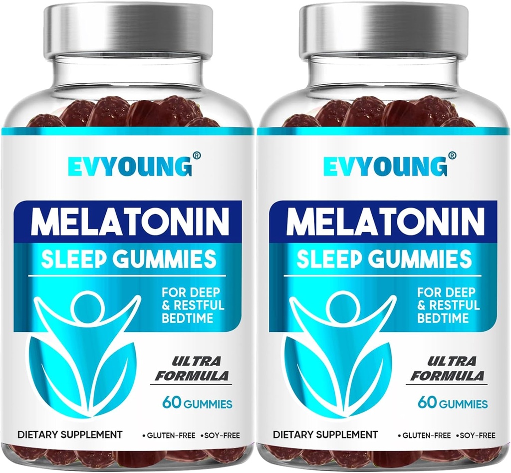 EVYOUNG Melatonin Gummies,Miegs Atbalsts pieaugušajiem,1000 μg Melatonīns 120 Gumijas līdz 60 dienām Apgāds,Suppllement for Sleeping