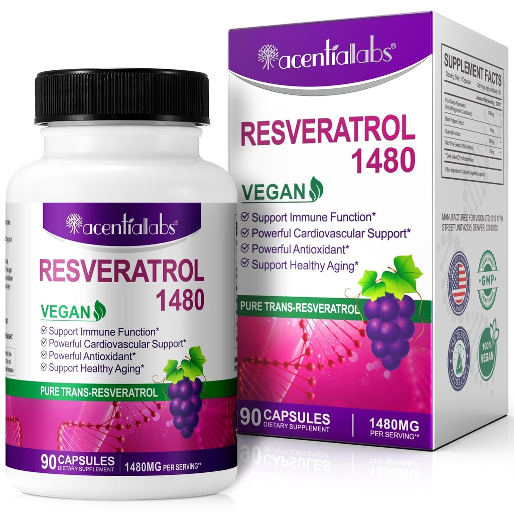 100% dabīgs Resveratrol - 1480mg Per Servē, 90 Veggie kapsulas, 99% Pure Trans-Resveratrol, Antioksidants veselīgai novecošanai, smadzeņu un sirds atbalsts