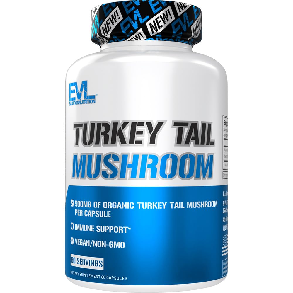 Evlution Uzturs Turcija Aste Sēnes - 500mg Organic Turcija Aste Sēnes kapsulas - Imūnsupport - Uztura bagātinātāji - Vegan & Non-GMO - 60 Servējumi - 60 kapsulas