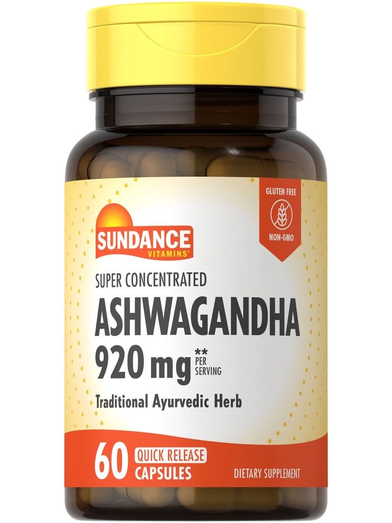 Sundance Ashwagandha 920mg - 60 Kapsulas -- Super Koncentrēts -- Tradicionālais Ayurvedic Herb -- Non-GMO, bez lipekļa Papildinājums