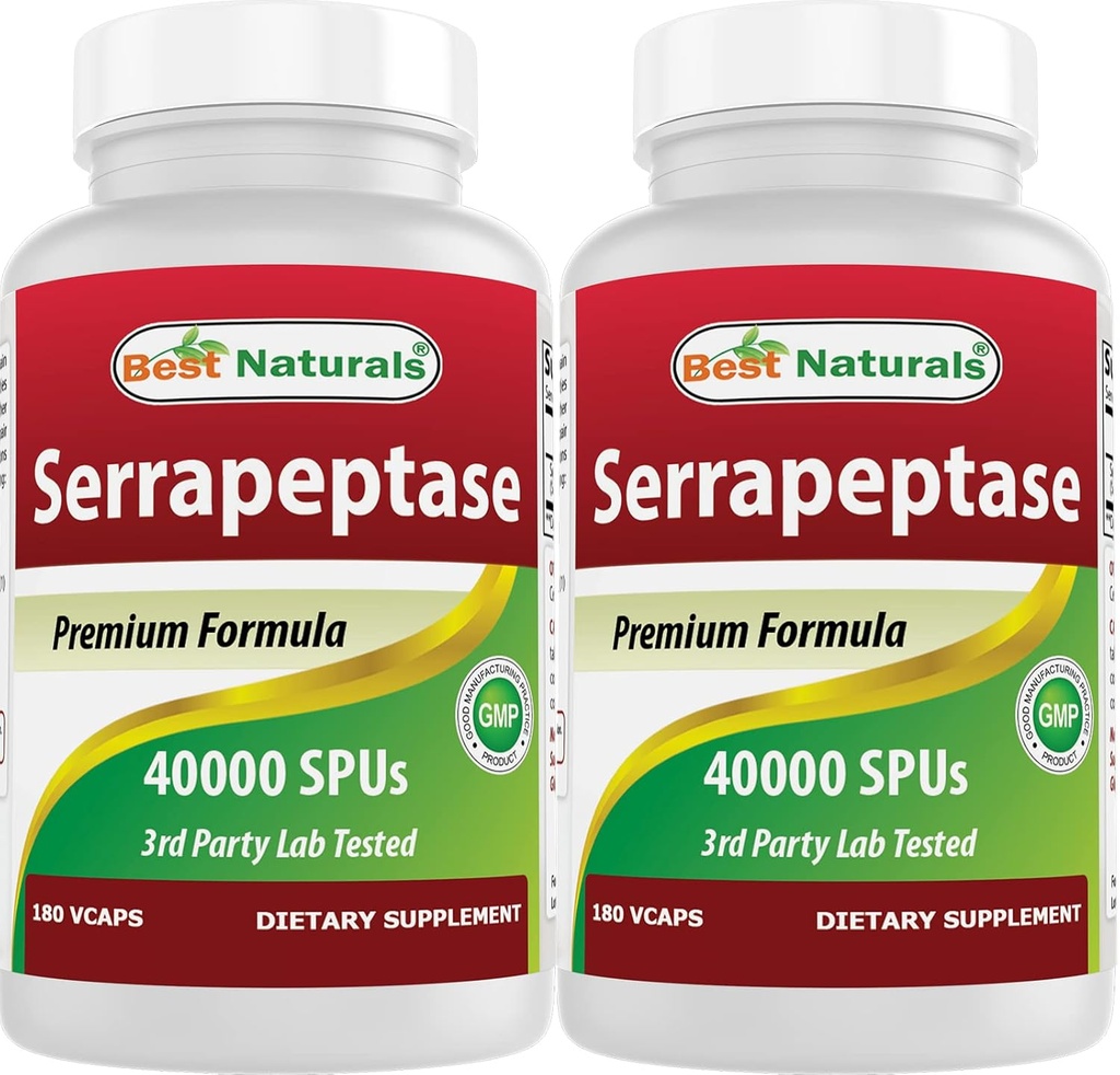 Best Naturals Serrapeptāze 40000 SPU 180 kapsulas (180 skaitīšana (2. iepakojums))
