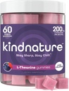 kindnature L-Teanine Gummies 200mg – Vegan Calm & Focus Papildinājums pieaugušajiem un bērniem vecumā 4+ – Jaukts ogu košļājams, ar zemu cukura saturu, bez pārsega