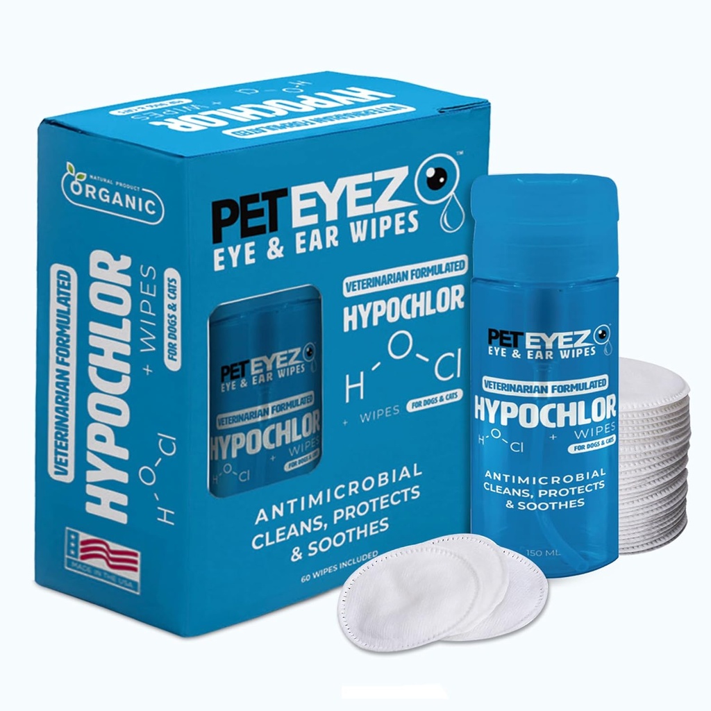 PetEyez Veterinārārsts Formulēts Tear Stain Remoper Šķīdums suņiem un kaķiem - Hipoalerģiska dezodorējoša Tīrītājs, lai novērstu netīrumu, izlādes un krustu no ausīm, acīm, ķepas & Butt - 100 Wipes