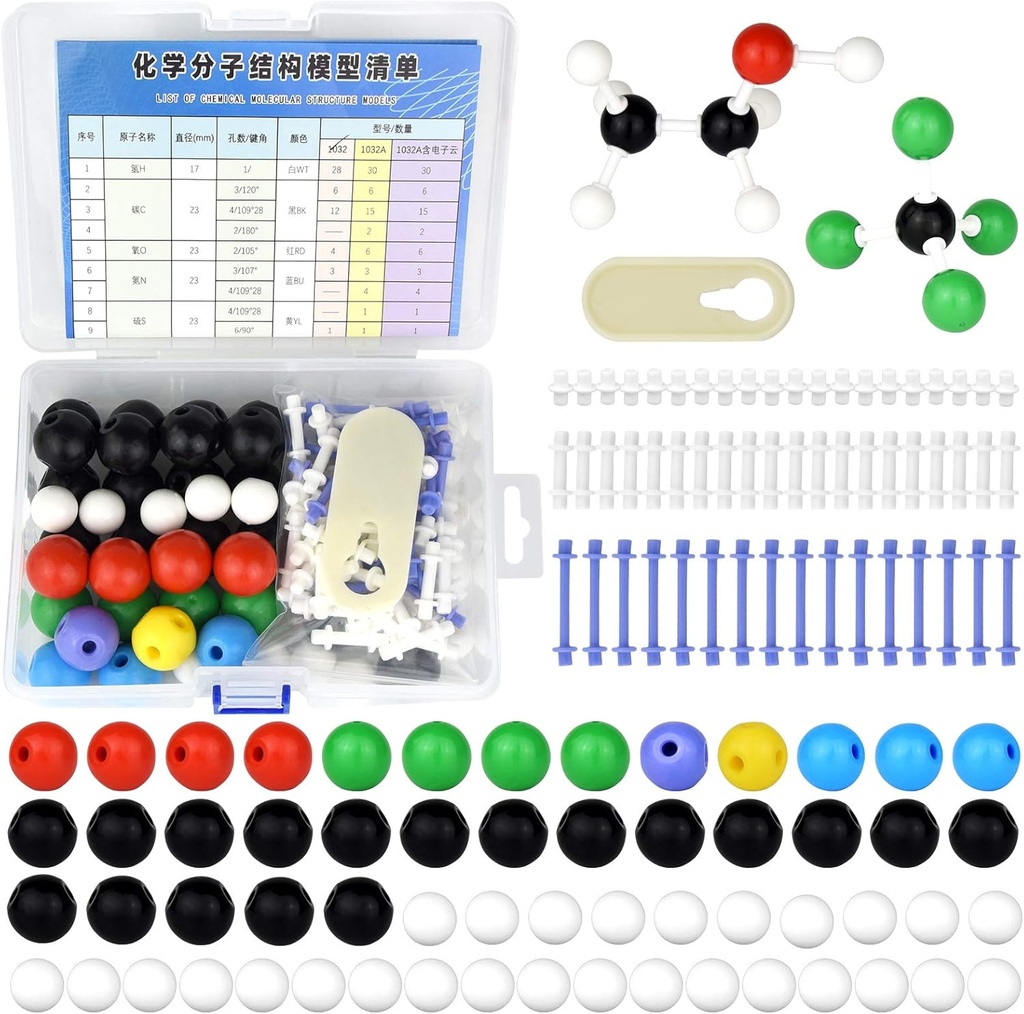 136pcs Organiskā ķīmija Molekulārais modelis Studentu un skolotāju neorganiskā un organiskā akadēmiskā ķīmija Izglītība 59 Atomi & 76 Saites Bondi & 1 Link Attoms Remoper