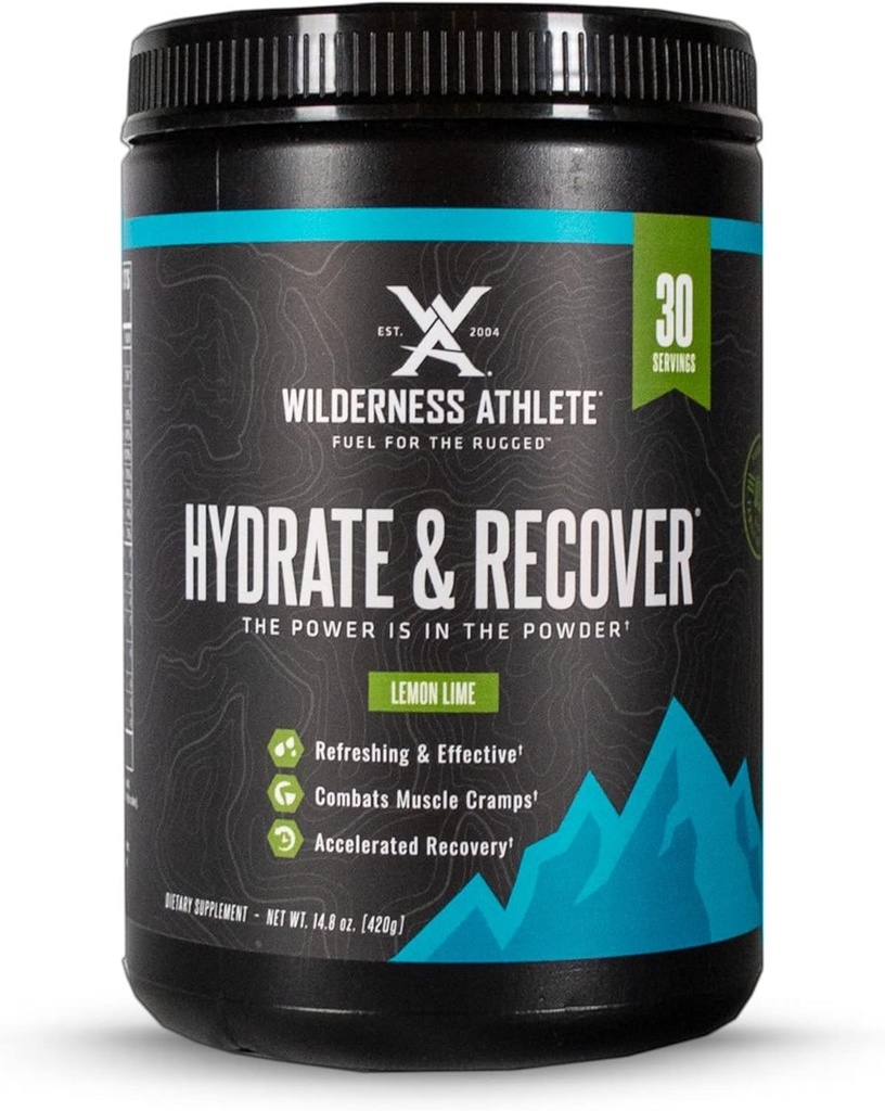 Wilderness Sportists - Hydrate & Atgūt ; Šķidruma hidrācijas pulveris Elektrolītu Dzēriens Mix - Atgūt ātrāku ar Bcaas - Hydrate Pulveris ar 1000mg C vitamīna - 30 Kalpojot Tub (Lemon Laims)