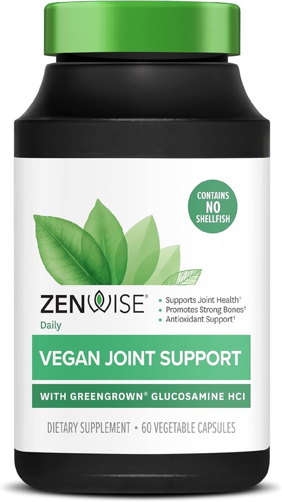 Zenwise Health Sertificēts Vegan locītavu atbalsta papildinājums - Glikozamīna HCl, turmerika un Boswellia ekstrakts - atbalsta kaulu veselību + locītavas-magnijs un D vitamīns (D3 kā holekalciferols) - 60 kapsulas
