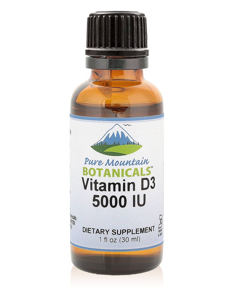 Pure Mountain Botānika Šķidrie D vitamīna pilieni - Neuzliesmojošs Košera D3 Šķidrie pilieni MCT eļļā - 5000IU uz vienu apkalpojamo - 1oz pudele