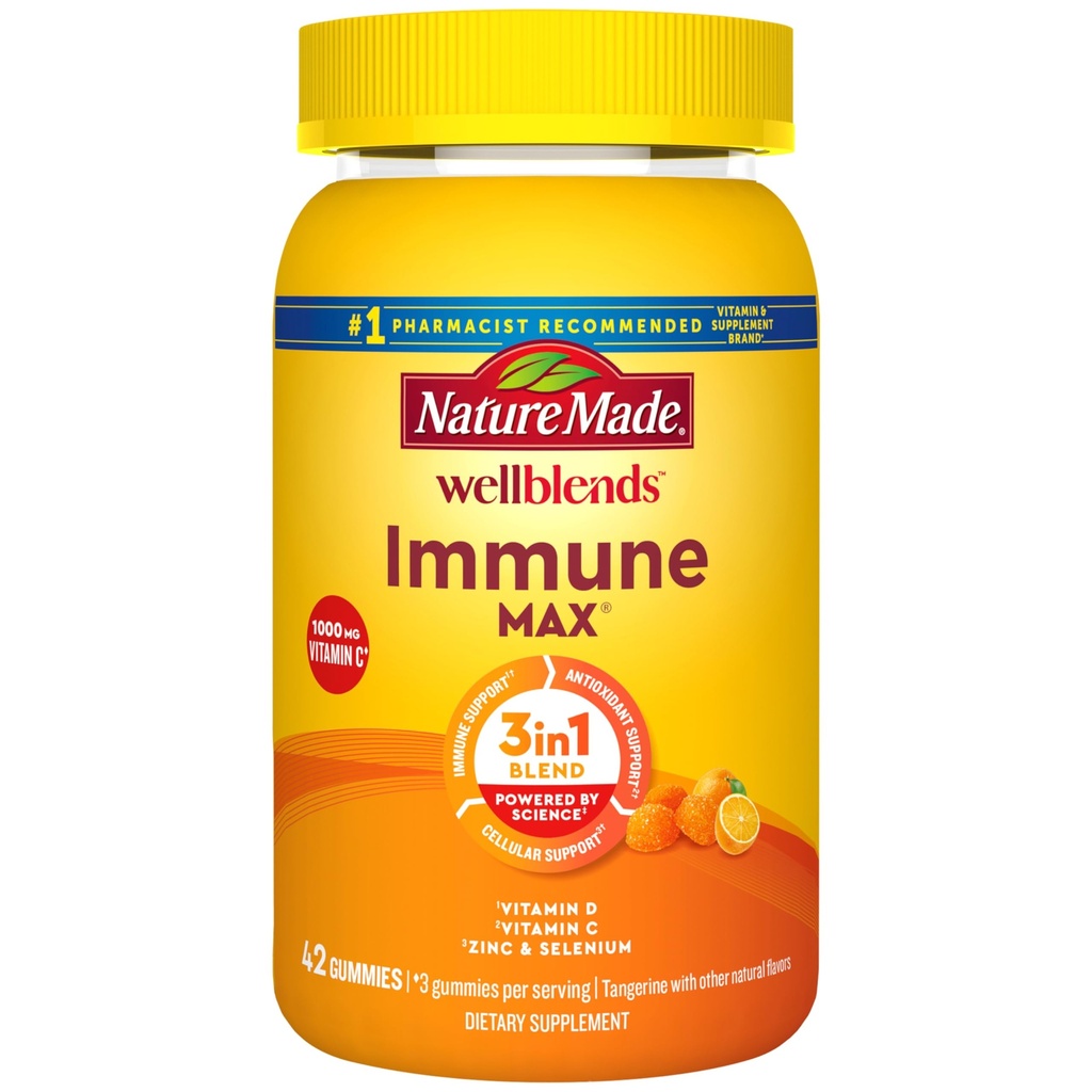 Dabība izgatavoti Wellblends ImmunoMAX Gumijas, vitamīns C 1000mg + cinks, selēns, & vitamīns D3 5000 SV, Imūnās atbalsta papildinājums, 42 Gumijas