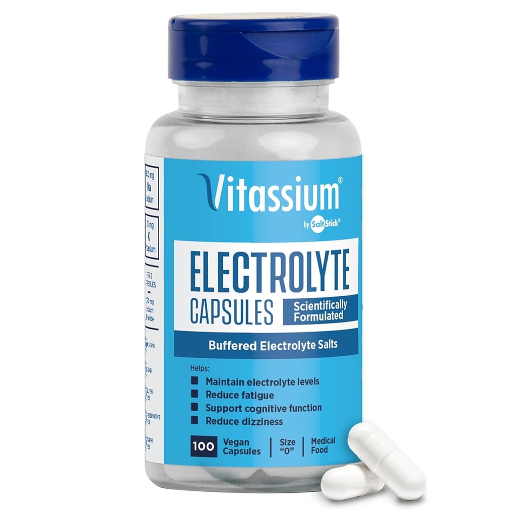 Vitassium Electrolyte kapsulas, Elektrolīti POTS un augstu nātrija diētu (500mg nātrija - 100mg kālija), Neflavored, 100 sāls tabletes (Izmērs 0)