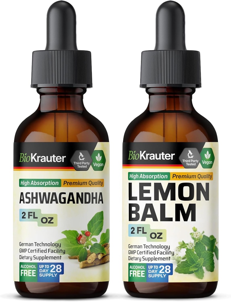 BIO KRATER Ashwagandha Tincture 2 Fl. Oz. & Lemon Balm Tincture 2 Fl. Oz.