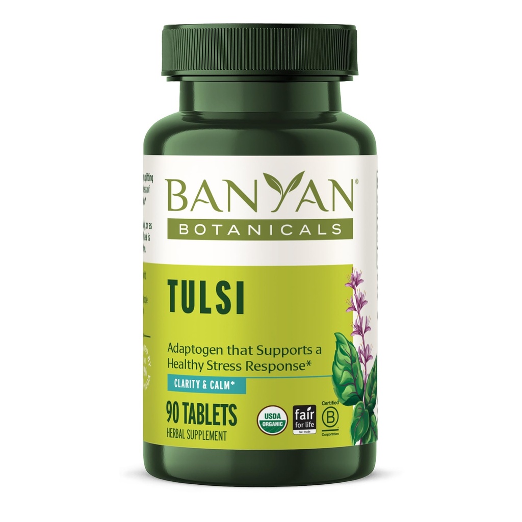 Banānu botānika Tulsi (Svētais Baziliks) – Uplifling Adaptogen – Organic Lung and Respiratorās veselības papildinājums* – 90 tabletes – Ne-GMO Ilgspējīgi Izgudrots Vegan