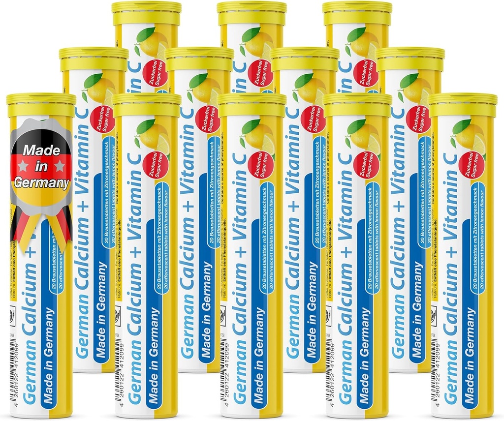 Vācu kalciju + VIT. C - 240 Vegan Drink Putojošās tabletes - Citronu Laima Flavor - Ražots Vācijā