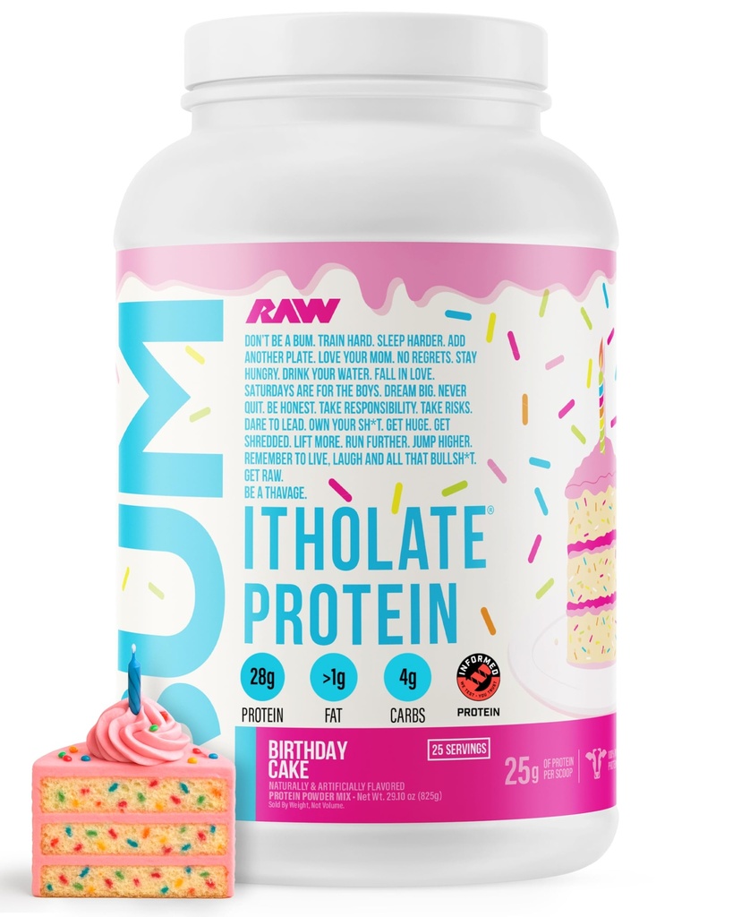 Raw Sūkalu izolāts Olbaltumvielu pulveris, dzimšanas dienas kūka (CBUM Itholate Protein) - 100% Zāles-Bed Sports Nutrition Pulveris muskuļu augšanu un atjaunošanos - zemu tauku, zems Carb - 25 Kalpo