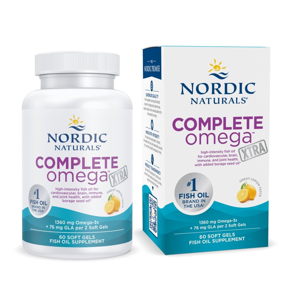 Omega Xtra, citrons - 60 mīkstie želejas - 1360 mg Omega-3 + 76 mg GLA - veselīga āda - izgulsnēšana - ne- GMO - 30 Kalpojumi