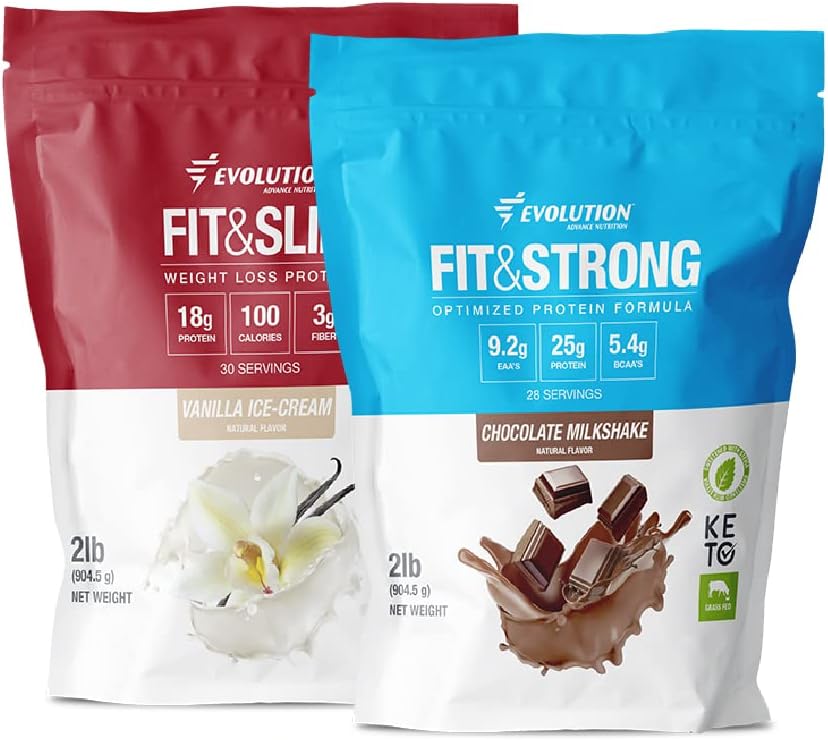 Evolution Advanced Uzturs Zāles Barot 100% Sūkalu olbaltumvielu pulveris + Fit & Slim ar Glucomannan, Inulin Fiber – augsts šķiedru, augsts proteīns, Pure, Keto apstiprināts, ne ĢMO, Stevia Saldināts – 2 iepakojums