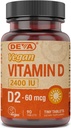 DEVA Vegan D2 vitamīns 60 μg 2400 SV, Ergokalciferola Papildinājums bez dzīvnieku izcelsmes sastāvdaļām, 90 tabletes, 1- iepakojums