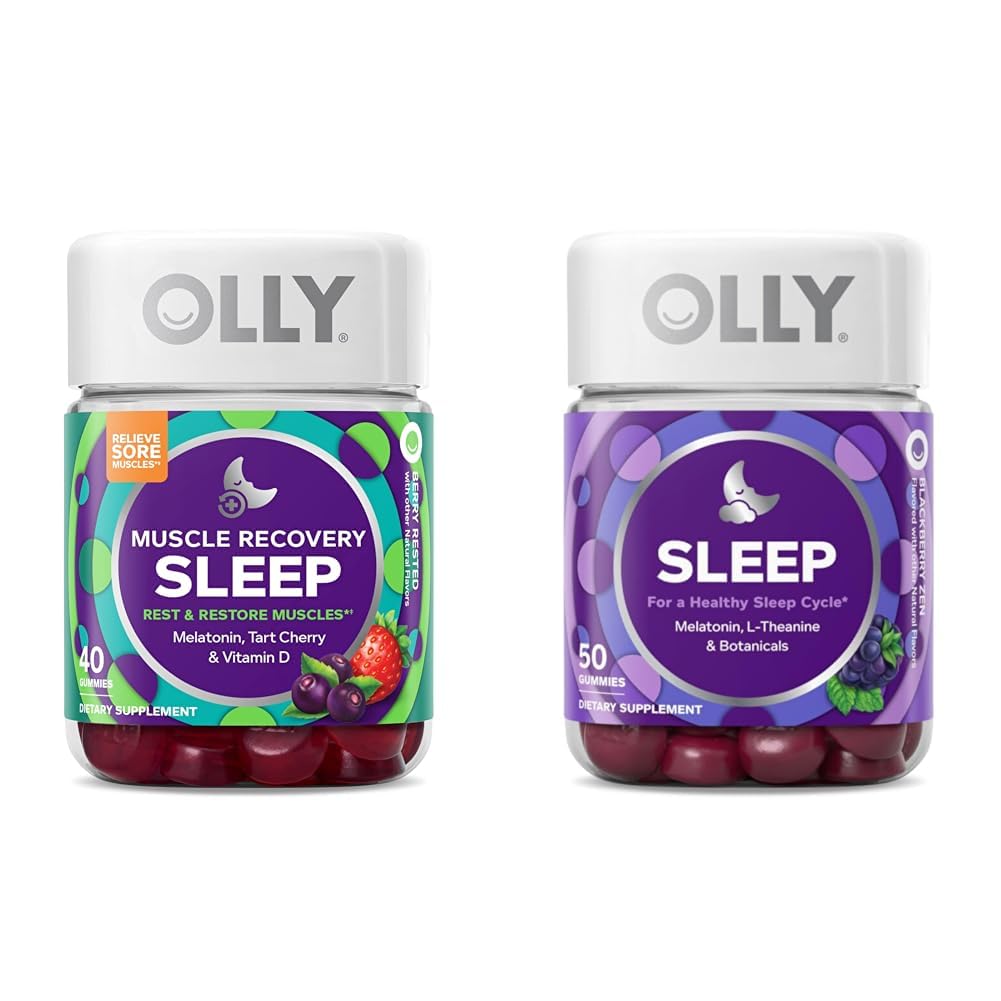 OBLIGĀTI Muskuļu atveseļošanās Miega Gumijas ar Melatonīnu, Tart Cherry, D vitamīns, 40 grāfa miega gumijas ar Melatonīnu, L-teanīnu, kumelītēm, 50 grāvji