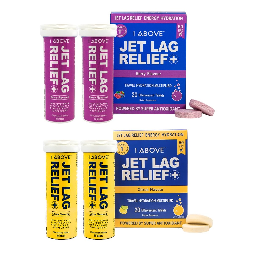 1ABOVE Jet Lag Relief Putojošs Multivitamīnu ar Pycnogenol Travel Papildinājums hidratācijai, enerģijai, Imūnās atbalsta un ātrāka atgūšana - Lidojums Essential - Citrus 20 grāfs un Berry 20 grāfs