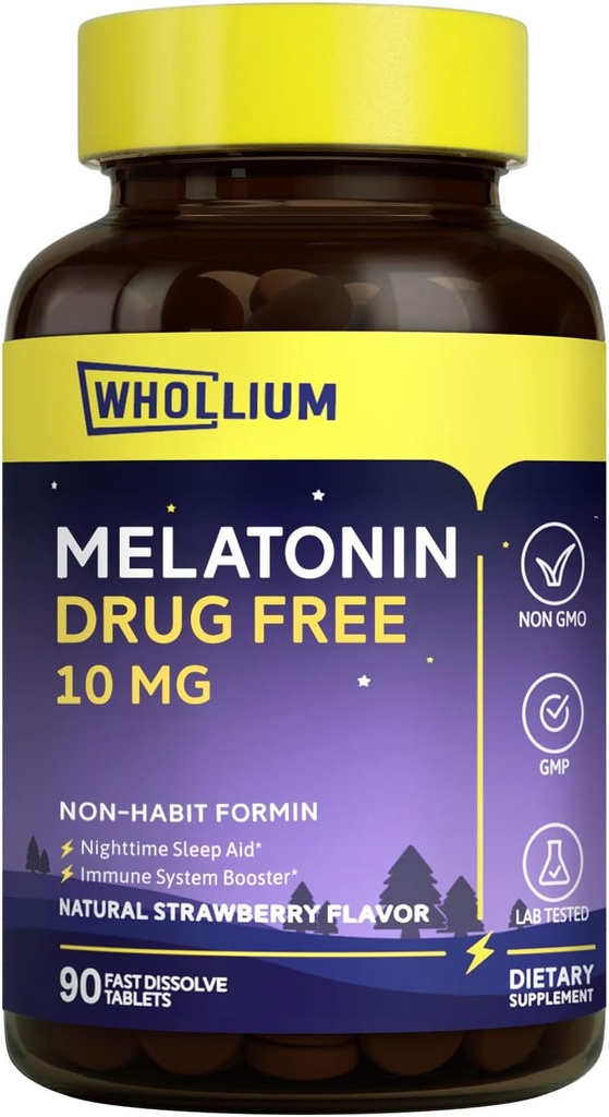 Melatonīns 10 mg, dabīgs zemeņu flavors, viegli kausējams, nakts atpūtas režīms, Mind Calm, 90 cilnes